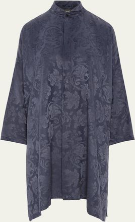 Eskandar Wide A-Line Double Stand Collar Shirt - Very Long Length With Slits