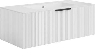 Vente-Unique Mueble de ba&ntilde;o suspendido estriado con lavabo de encimera - Color blanco - 100 cm - PALIRO