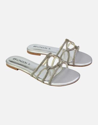XY London Womens XY London Womens/Ladies Tiger Diamante Sparkly Flat Sandals - Silver - Size: 6