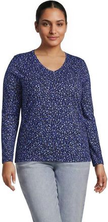 Lands End Supima Cotton Long Sleeve V-Neck T-Shirt in Clear Blue/navy Ditsy Floral at Nordstrom, Size 3X