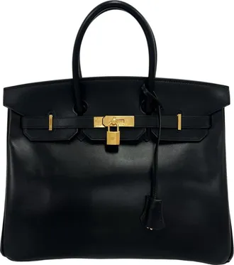 Herm&egrave;s Black Box Calf Leather Handbag Tote Bag (Pre-Owned)