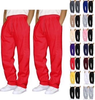 Generic 2 Piece Mens Joggers Bottoms Open Hem Tracksuit Bottoms Men Loose Fit Baggy Trousers for Gym Sports Activewear Lounge Pants Wide Leg Jogging Bottoms S