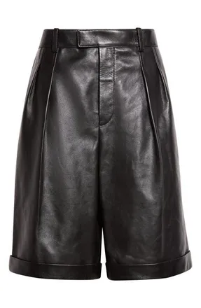 Saint Laurent Lambskin Leather Bermuda Shorts in Black at Nordstrom, Size 8 Us