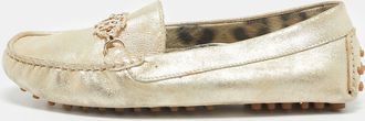 Roberto Cavalli Gold Suede Slip On Loafers