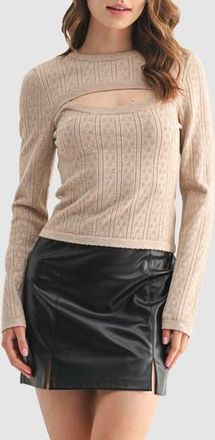 All in Favor Cutout Detail Pointelle Sweater in Taupe at Nordstrom Rack, Size X-Large