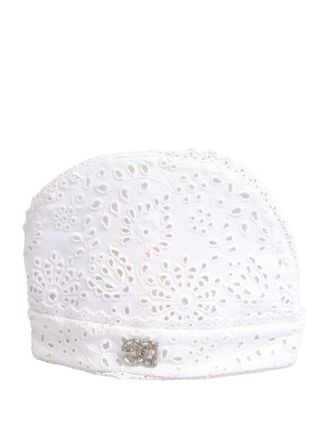Dolce & Gabbana Womens White Cotton Embroidered Dg Crystal Headwear Hat Polyester Viscose