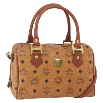 MCM Visetos Logogramme Canvas And Leather Brown Canvas Handbag (Pre-Owned)