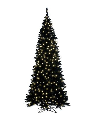 Vickerman 6.5Ft Flocked Black Fir Slim Christmas Tree, Warm White Led Mini Lights