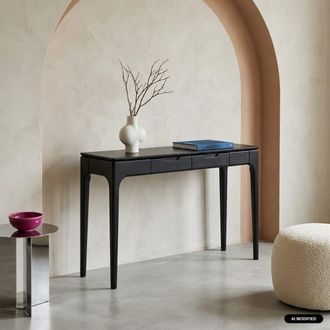 Sweeek Consola de madera de hevea chapada en fresno con 2 cajones, negro