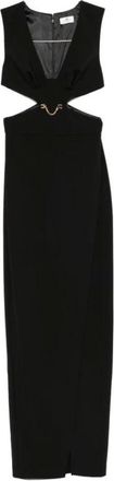 Elisabetta Franchi Kleedjes, Dames, Zwart, L, Polyester, Lange V-hals Jurk met Ketting