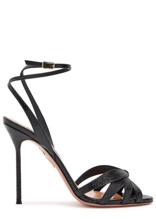 Aquazzura Aquazzura Soulmate 105 Snake-effect Leather Sandals - Black - 40 (IT40/ UK7)