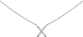 House of Brilliance 10K White Gold Diamond Accent A-Z Block Initial Pendant Necklace in White Gold | X at Nordstrom