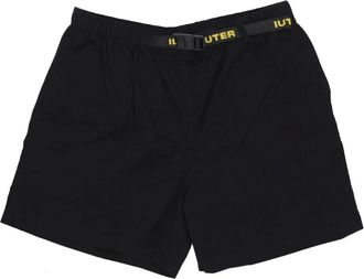 Iuter Zwarte Elastische Taille Shorts Lichtgewicht Stof - Heren - Korte Broeken - Zwart - XS - Katoen - Korte Broeken