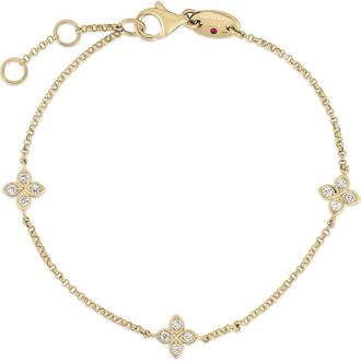 Roberto Coin Love by the Inch Diamond Flower Bracelet in Yellow Gold at Nordstrom, Size 7