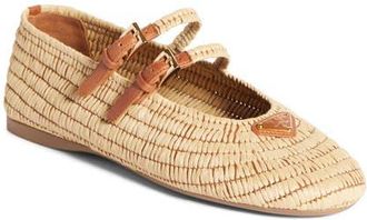 Prada Raffia Mary Jane Flat in Beige/Tan at Nordstrom, Size 11Us