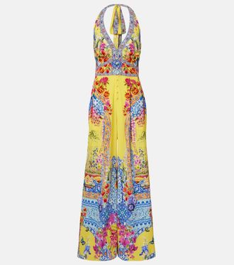 Camilla Embellished halterneck silk cr&ecirc;pe jumpsuit