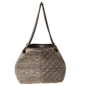 Carolina Herrera Olive Green Monogram Leather Chain Tote