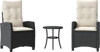 vidaXL Mesita Y Sillas Con Cojines 3 Piezas Rat&aacute;n Sint&eacute;tico Negro Vidaxl