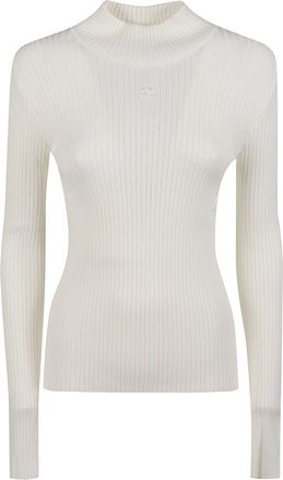 Courr&egrave;ges Reedition Fitted Ribbed White Sweater