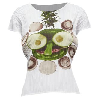 Issey Miyake Pleats Please Cucumber Mushroom Print Face Top