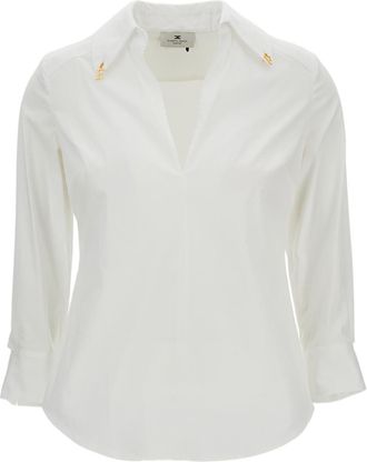 Elisabetta Franchi Structured Cotton Top With Gold-Tone Charms And V-Neckline