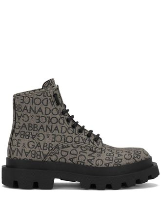Dolce & Gabbana Stivaletti con logo jacquard - Grigio