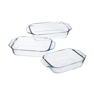 Pyrex Set 3 Bandejas De Horno De Vidrio Borosilicato Rectangulares 2,2 3,1 4 L