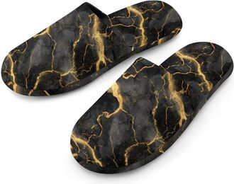 Generic Black And Gold Marble Mens Slippers Warm Non-Slip Houes Shose Spa Slipper for Home Bedroom
