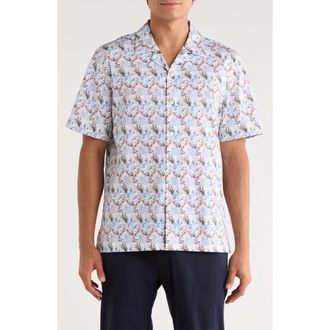 Bugatchi Cole Short Sleeve 8-Way Stretch OoohCotton Camp Shirt in Air Blue at Nordstrom Rack, Size Medium