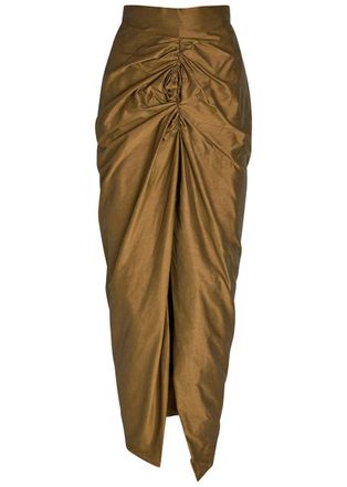 Vivienne Westwood Panther Ruched Cotton-blend Midi Skirt - Bronze - 10 (UK10 / S)
