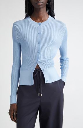 Max Mara Ribera Sequin Rib Fitted Silk & Wool Cardigan in Light Blue at Nordstrom, Size X-Small