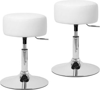 ML Design Ml-design 2x Taburetes De Maquillaje Acero Cromado Blanco Asiento Redondo &Oslash; 33cm De Tocador Silla Giratoria Regulable En Altura 52-65cm Mueble Make Up