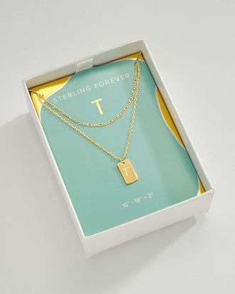 Sterling Forever Initial Tag Layered Chain Necklace