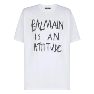 Balmain T-Shirts, male, White, Size: XL Printed T-shirt