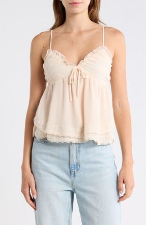 Madden Girl Double Tier Lace Trim Cami in Natural at Nordstrom Rack, Size X-Large