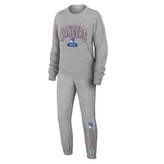 WEAR by Erin Andrews Womens WEAR by Erin Andrews Heather Gray New York Rangers Knit Long Sleeve Tri-Blend T-Shirt & Pants Sleep Set at Nordstrom, Size X-Large