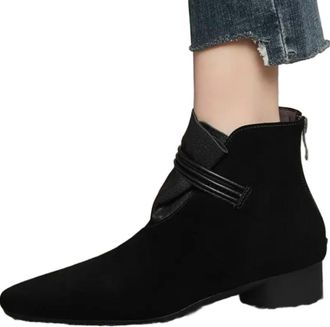 Generic GLDFW Ladies Shoes Ankle Womens Boots Classics Modern Boots Women Pointed Toe Med Heel Back Zip Shoes Women Zapatos Black