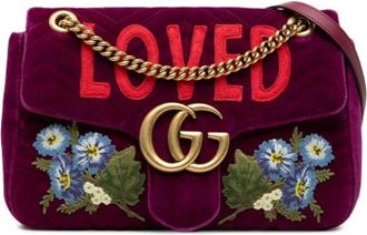 Gucci Pre-owned Geborduurde Gewatteerde Fluwelen Crossbody Tas - Dames - Vintage Schoudertas - Paars - ONE Size - Leer - Vintage