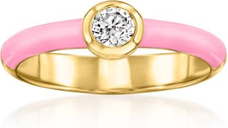 Ross-Simons Bezel-Set Lab-Grown Diamond Ring With Pink Enamel in 18kt Gold Over Sterling