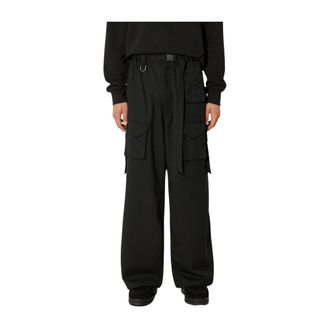 Yohji Yamamoto Broeken, Heren, Zwart, L, Wol, Verfijnde Wol Cargo Broek