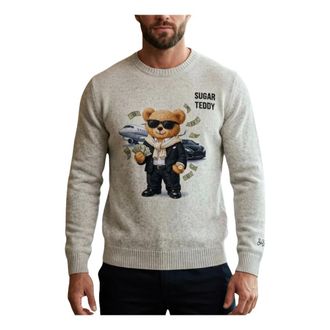 MC2 Saint Barth Heron Print Sugar Teddy - Heren - Truien - Grijs - Maat: L Wol