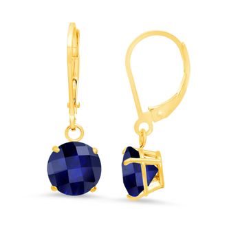 MAX + STONE 10K Yellow Gold Round Checkerboard Cut Gemstone Leverback Earrings (8mm)