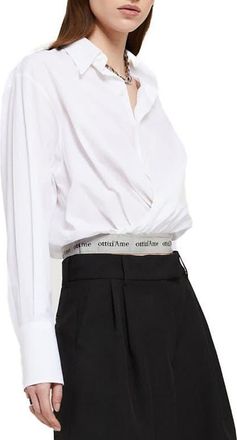 ottod'Ame Poplin Shirt With Criss-Cross Neckline in White at Nordstrom, Size 48 It