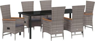 vidaXL Garden Dining Set with Cushion 7 pcs Grey Powder-Coated Steel vidaXL