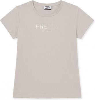 Freddy T-shirt Regular Donna con Logo Stampa Oro e Borchie