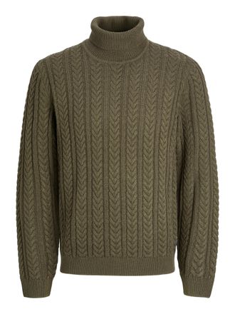Jack & Jones Rollkragenpullover JACK & JONES JPRBLUSEAN KNIT CABLE ROLL NECK, Herren, Gr. S, gr&uuml;n (schwarz olive), Strick, Obermaterial: 57% Polyacryl, 43% Baumwol