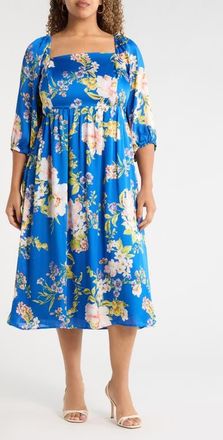 Sugarlips Solary Amaretto Metallic Floral Puff Sleeve Midi Dress in Cobalt-Pink at Nordstrom, Size 2 X