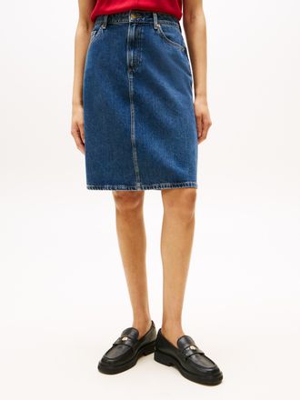 Tommy Hilfiger Jeansrock TOMMY HILFIGER DNM DEE STRAIGHT KNEE RW SKIRT, Damen, Gr. 34, dee, Web, Obermaterial: 100% Baumwolle, unifarben, straight fit kniefrei, R&ouml;ck