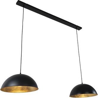 QAZQA Industrial Lámpara colgante industrial negra con dorado 2 luces - Magnax Acero Alargada Adecuado para LED Max. 2 x 60 Watt