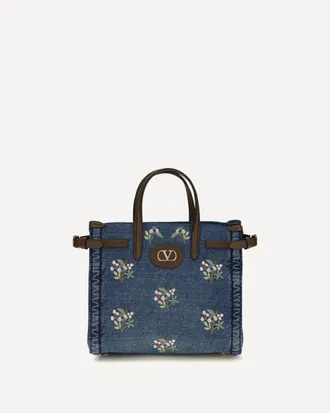 Valentino Garavani Borsa a Mano Antibes piccola in denim ricamata Woman UNI